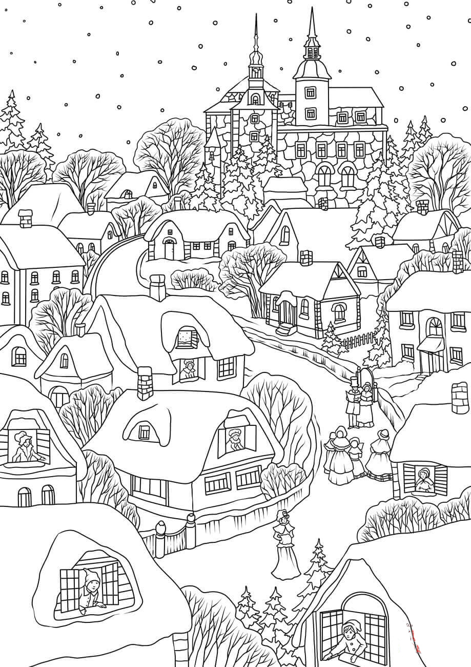 Explore the Village: 100 Charming Village Scenes to Color 7