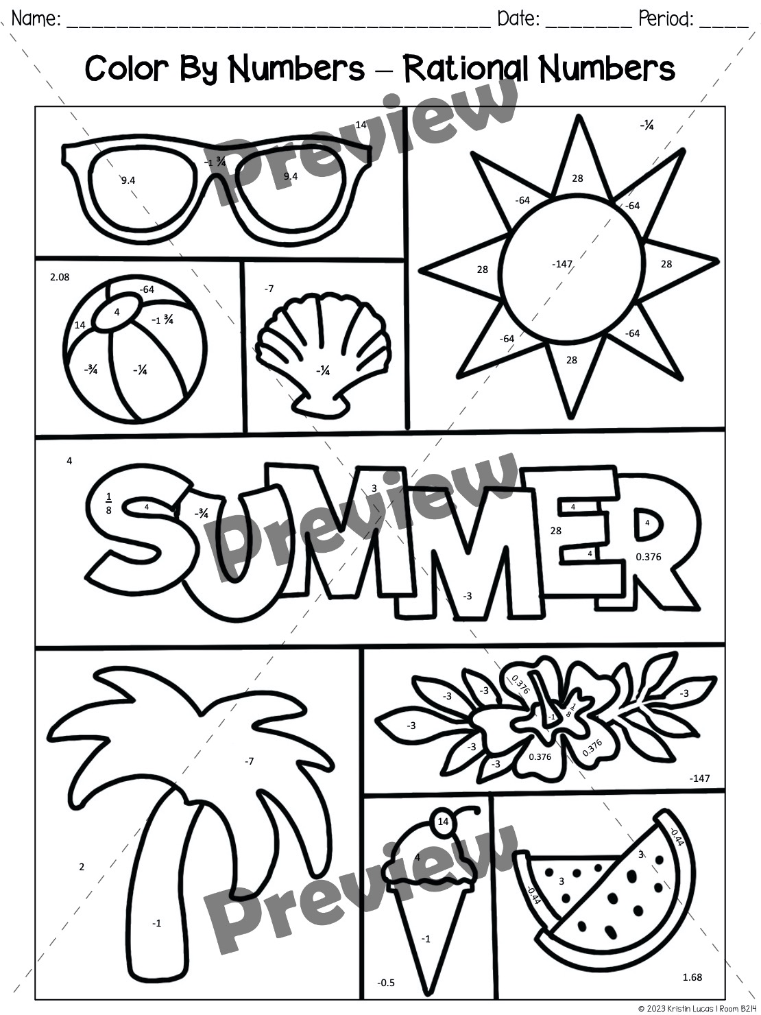 193 Summer Coloring by Numbers Printable 32