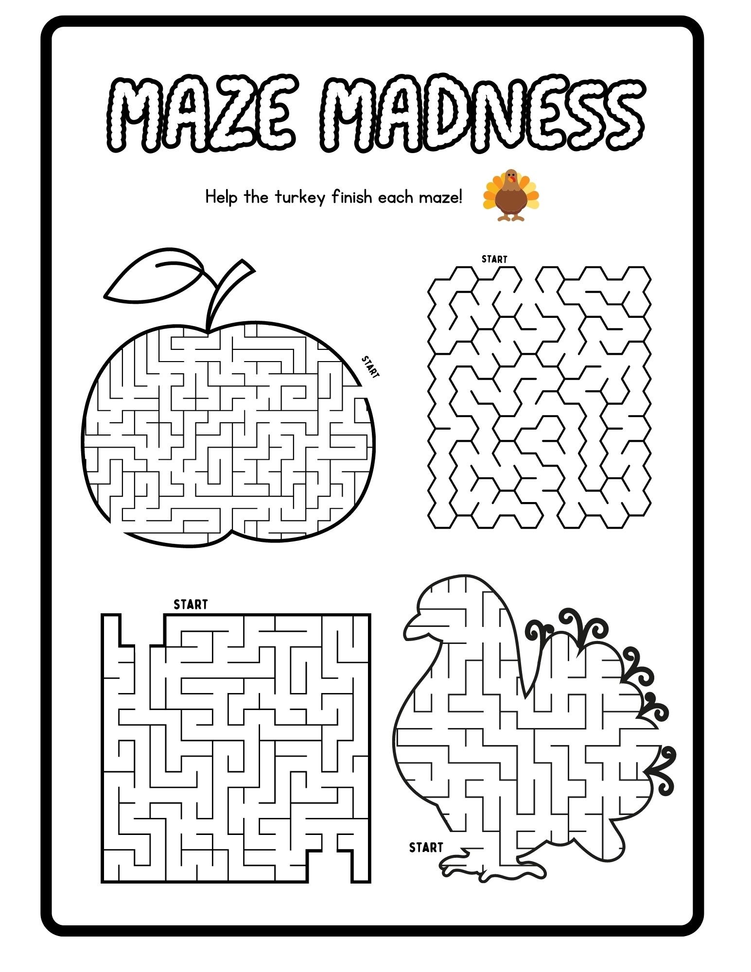 141 Challenging Thanksgiving Mazes Printable 1