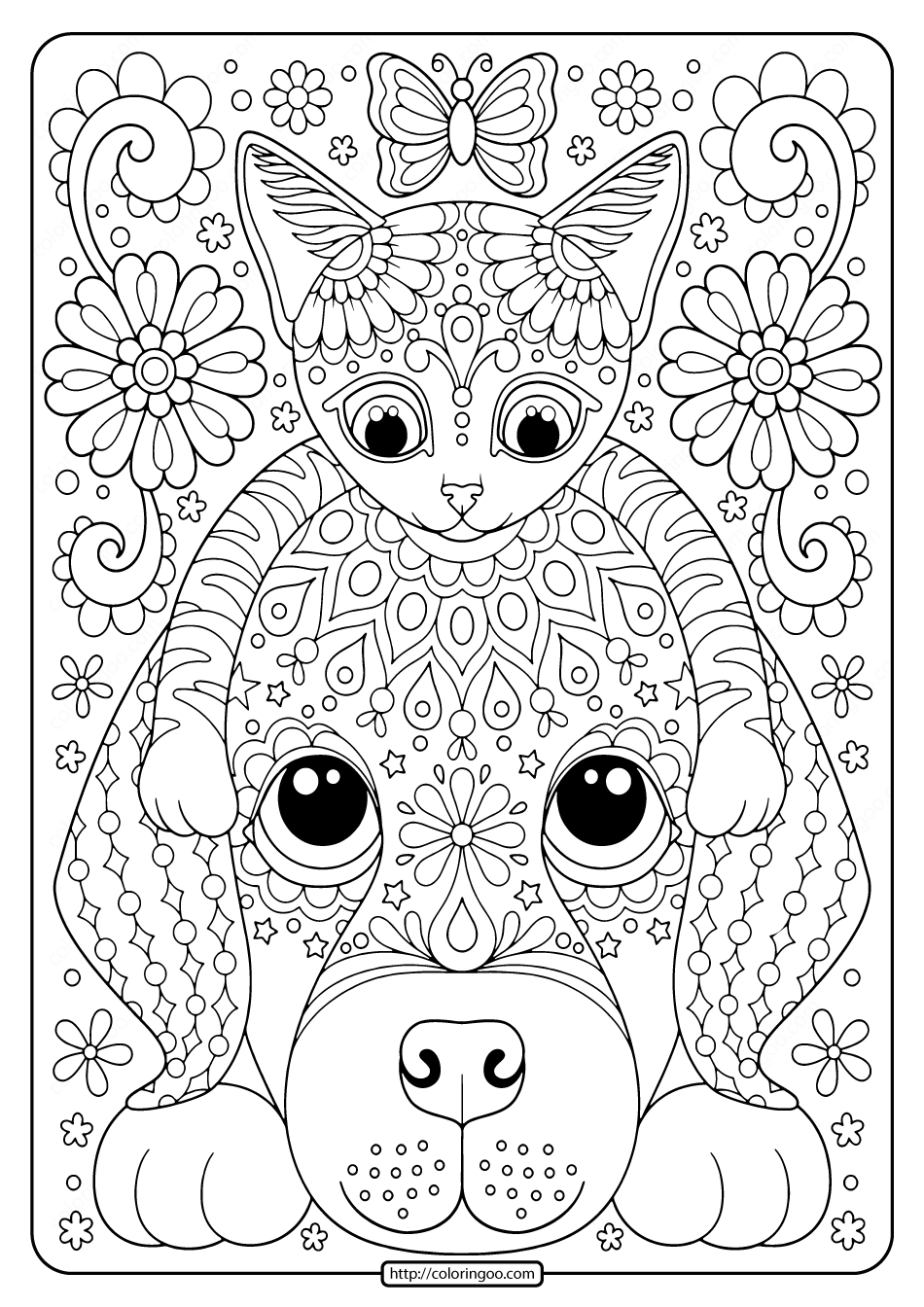 Dog And Cat Coloring Pages Printable Friends 2