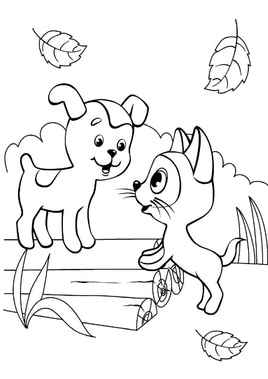 Dog And Cat Coloring Pages Printable Friends 3