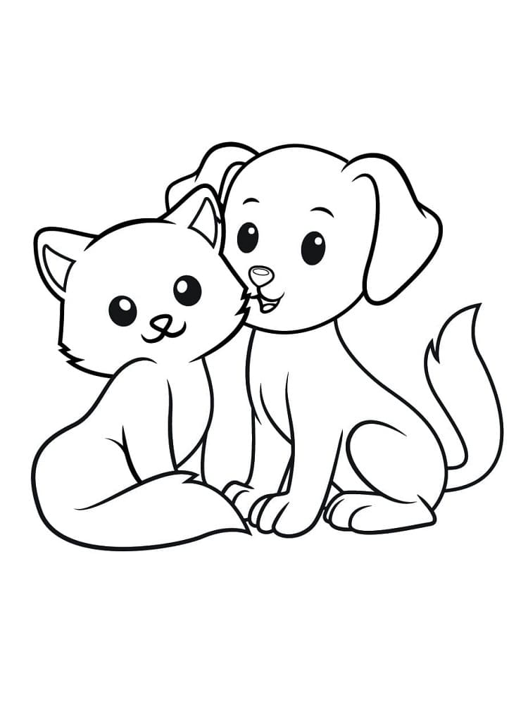 Dog And Cat Coloring Pages Printable Friends 32