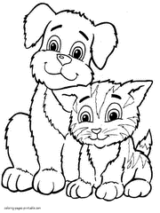 Dog And Cat Coloring Pages Printable Friends 5