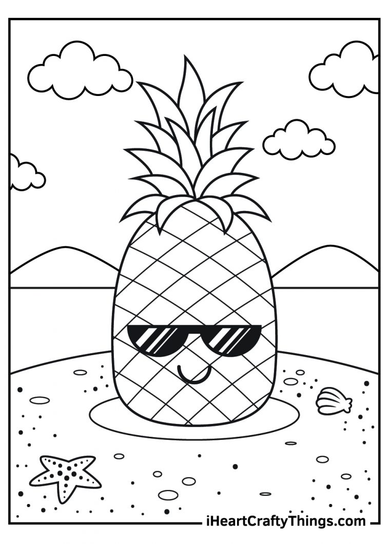 Tropical Pineapple Coloring Pages Printable 1