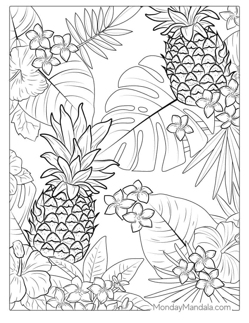 Tropical Pineapple Coloring Pages Printable 25