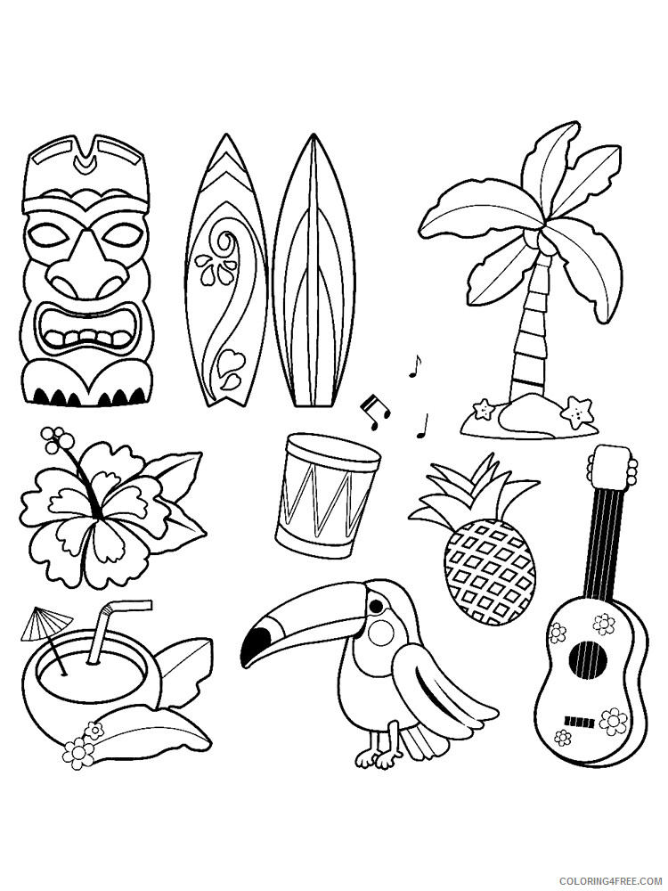 37 Tropical Hawaiian Themed Coloring Pages Printable 9