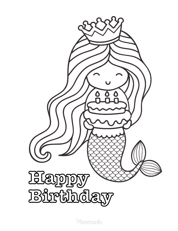 39 Festive Mermaid Birthday Coloring Pages Printable 1