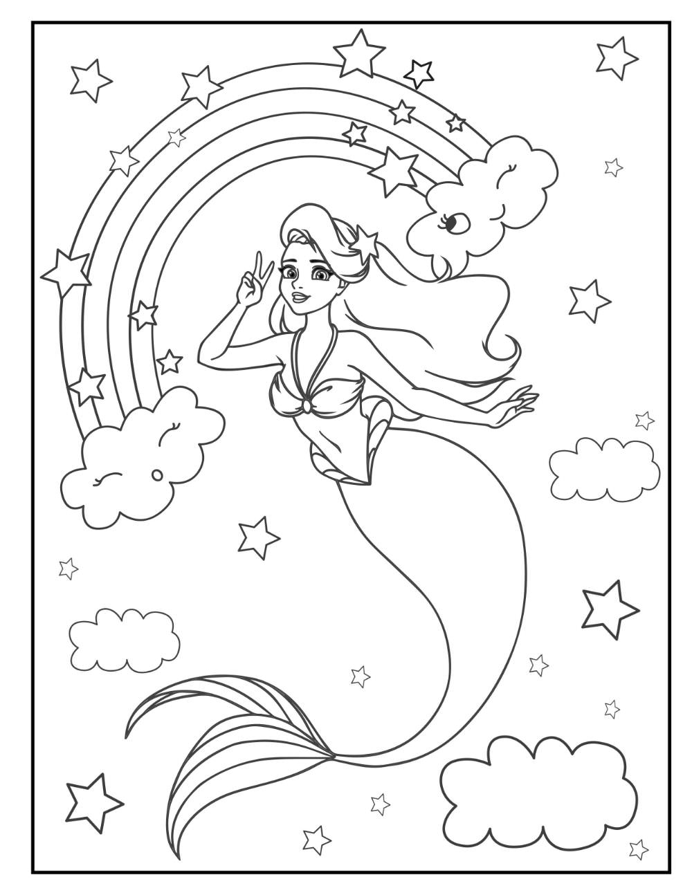 39 Festive Mermaid Birthday Coloring Pages Printable 6