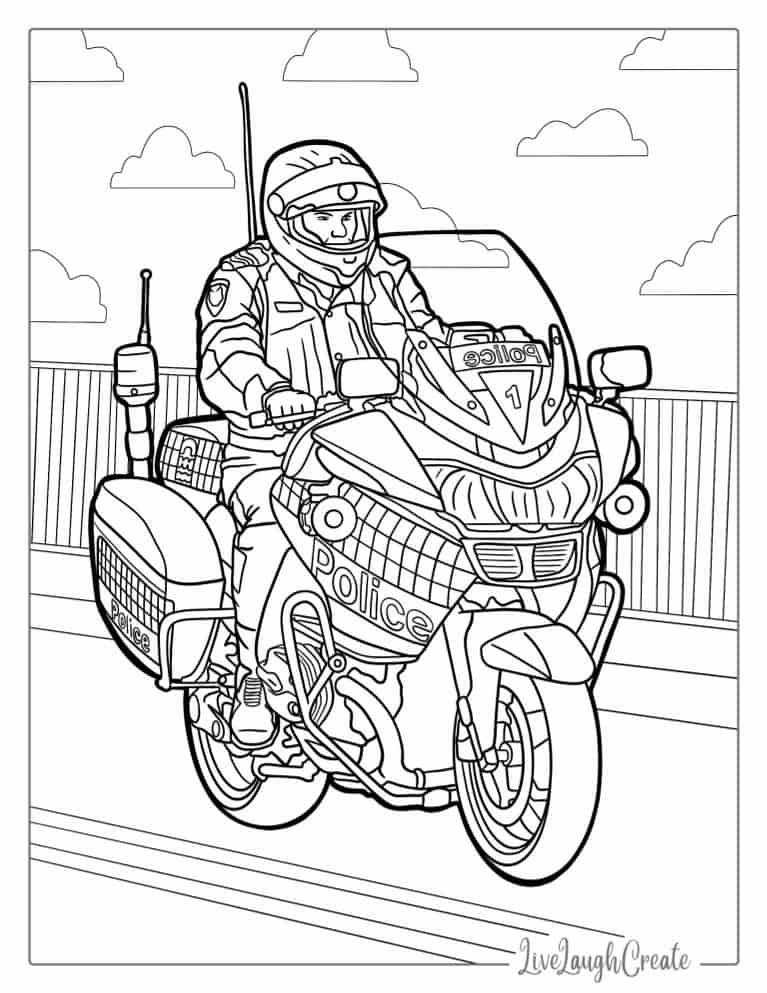 96 Police Motorcycle Coloring Page Printable 28