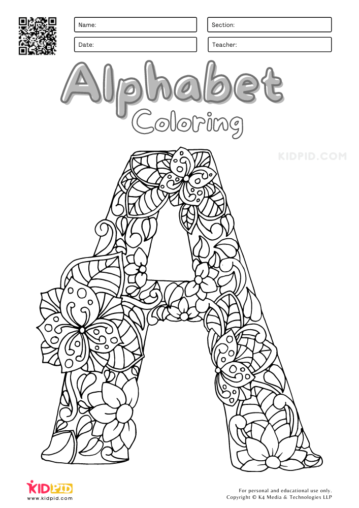 38+ Artistic Alphabet Book Coloring Pages with Simple Outline